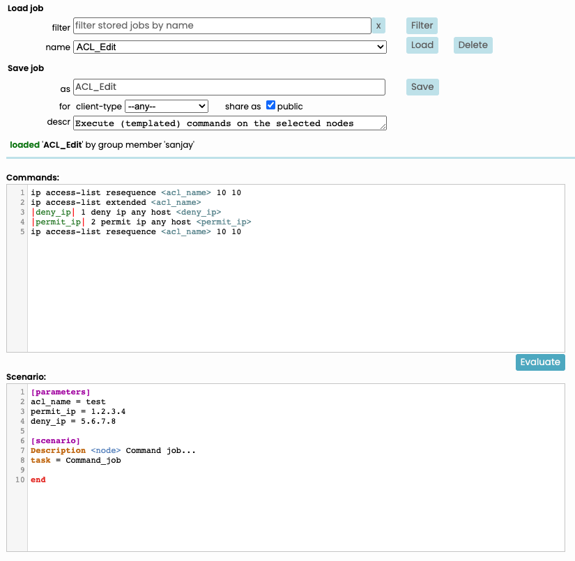 Command job example using a stored job