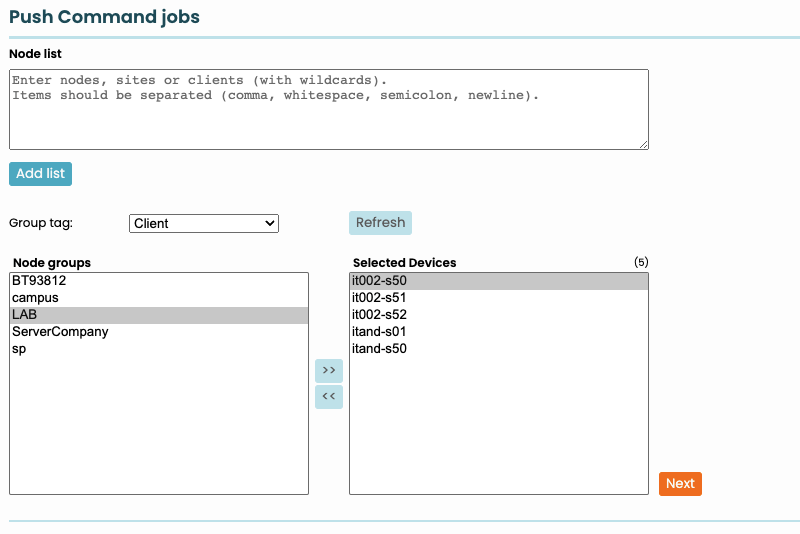 Select command job nodes